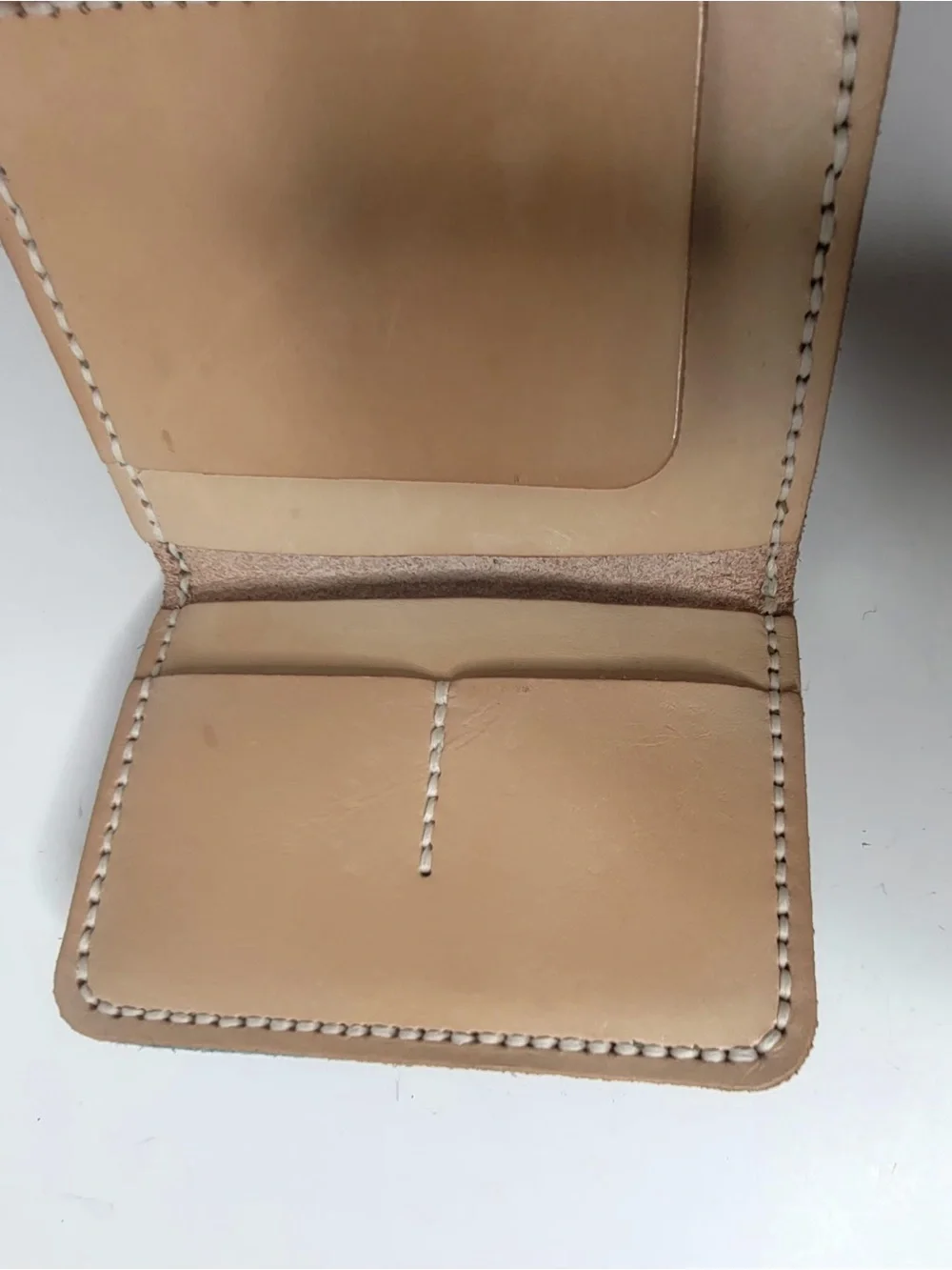 Handmade Men's Green Leather Wallet with White Stitching